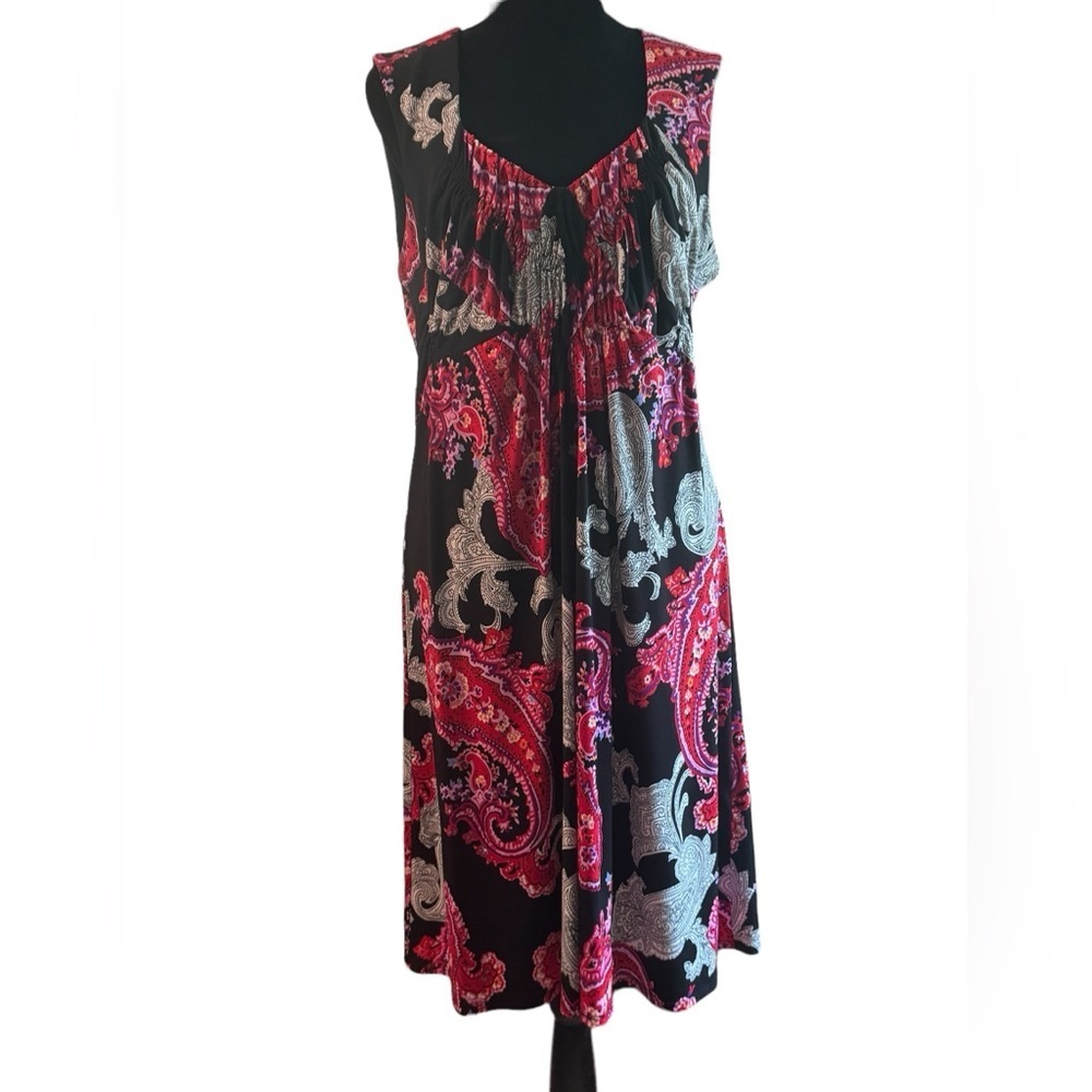 Emma & Michelle dress, sleeveless, floral black and red, size 14